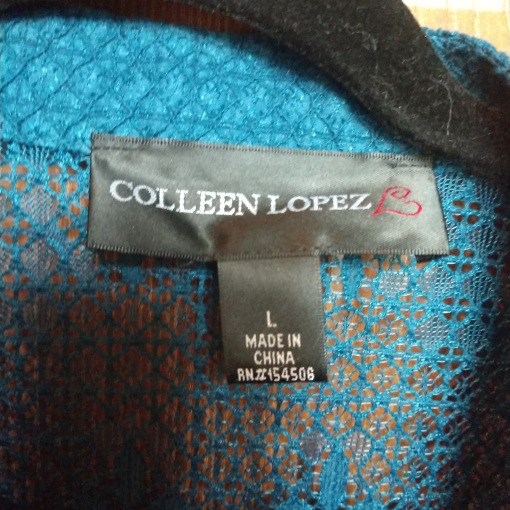 Colleen Lopez lace tunic jacket teal L new - Picture 6 of 8